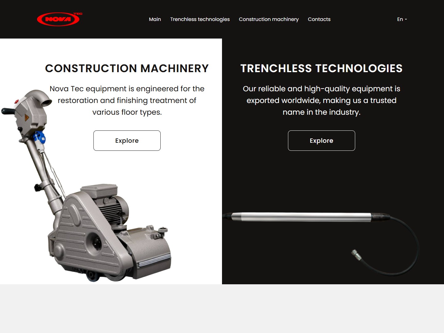 Головна Nova Tec — split-екран Construction Machinery і Trenchless Technologies