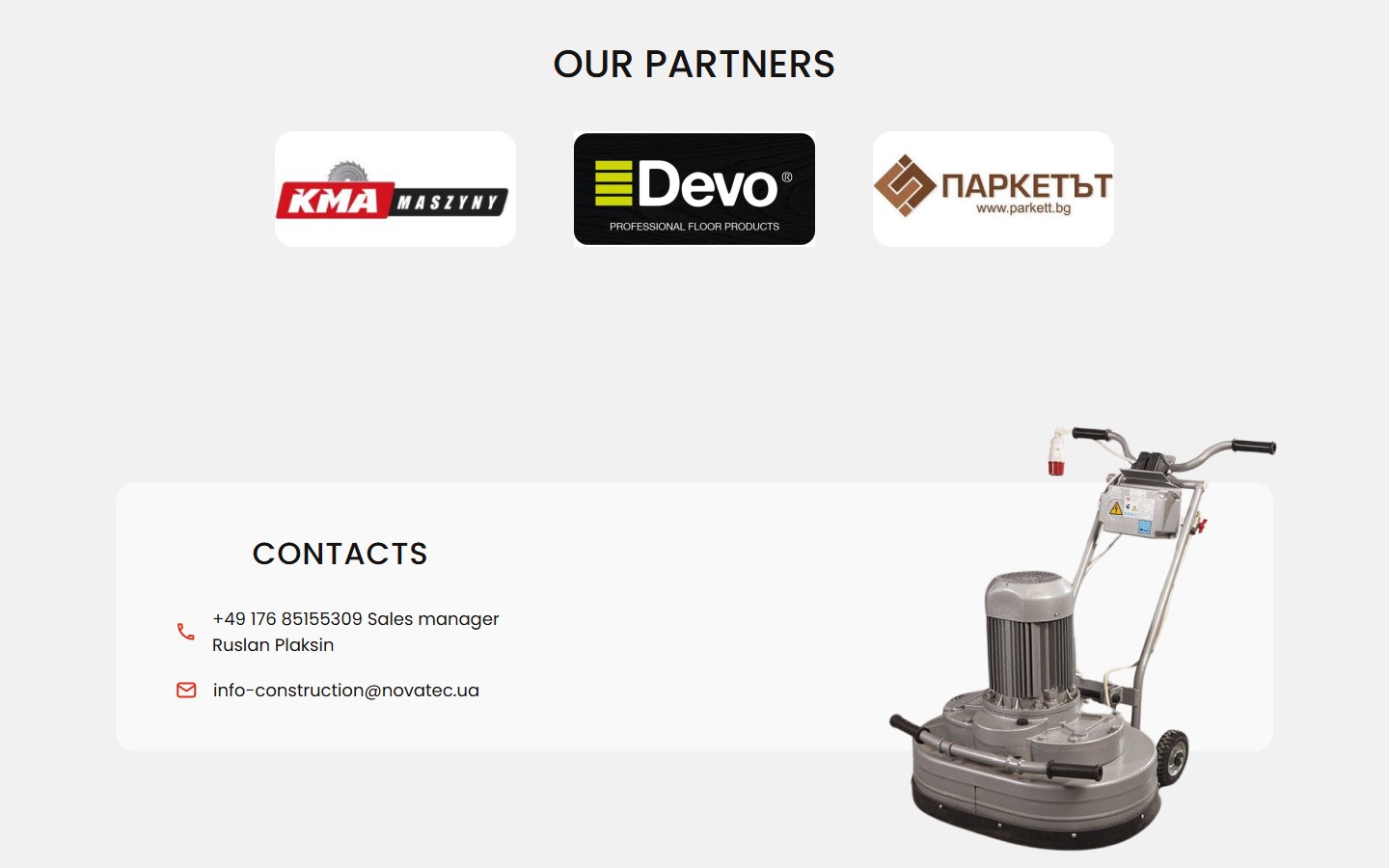 Партнери Construction Machinery — KMA Maszyny, Devo, Паркетът