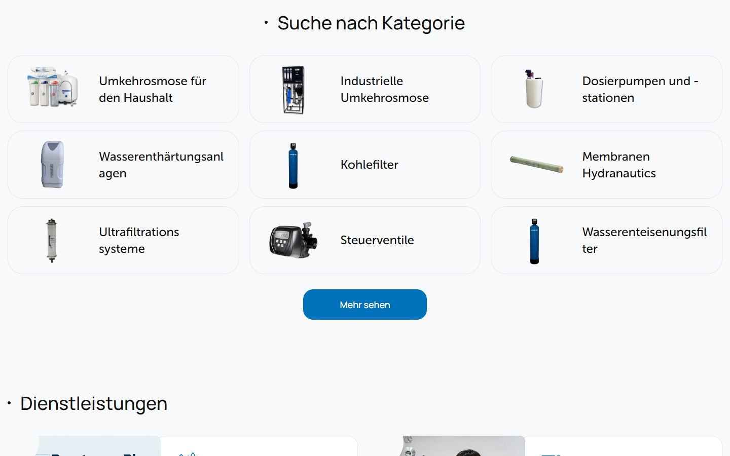 Секція «Suche nach Kategorie» — 9 продуктових категорій у grid 3×3 з реальними product-рендерами і підписами