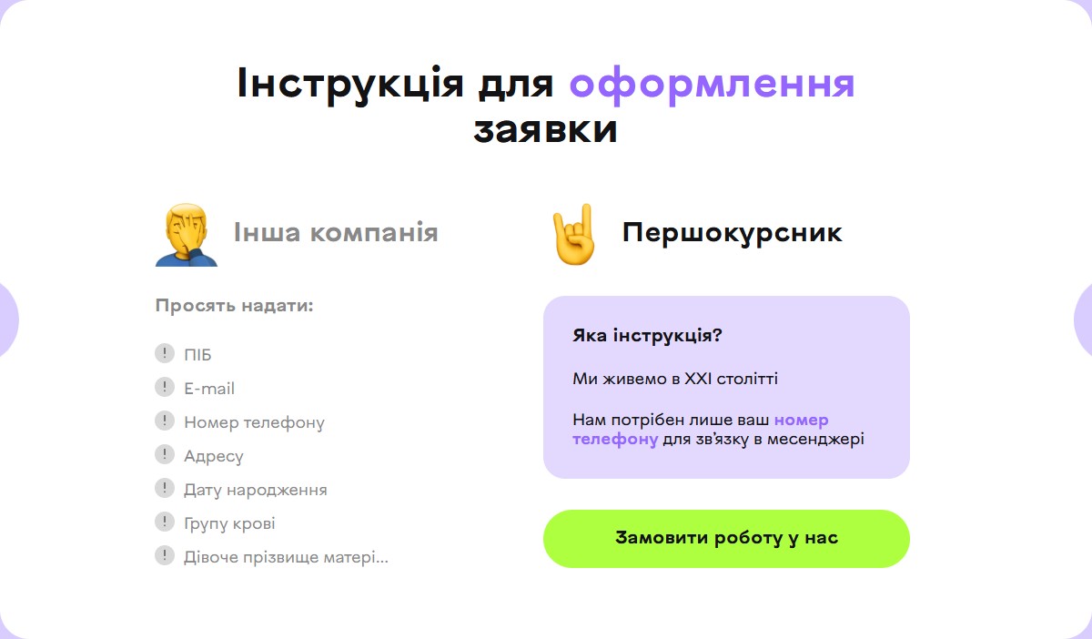 Заявка BACAMAG — порівняння інша компанія vs першокурсник