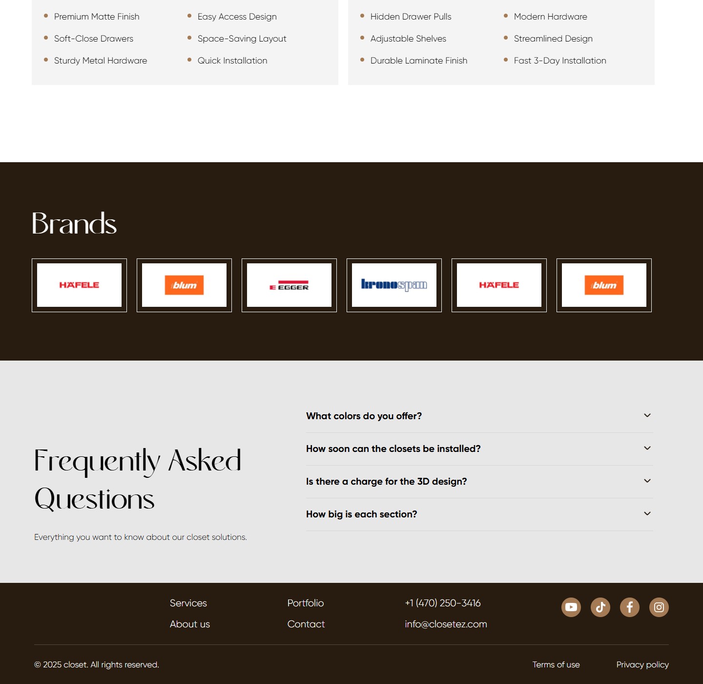 Brands marquee + Frequently Asked Questions + footer
