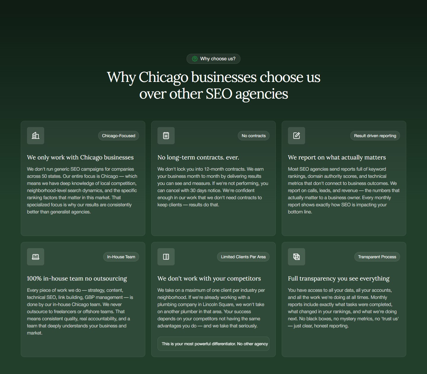 Why choose us — 6 диференціаторів
