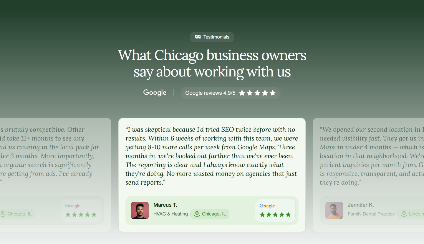 Testimonials — Google reviews carousel