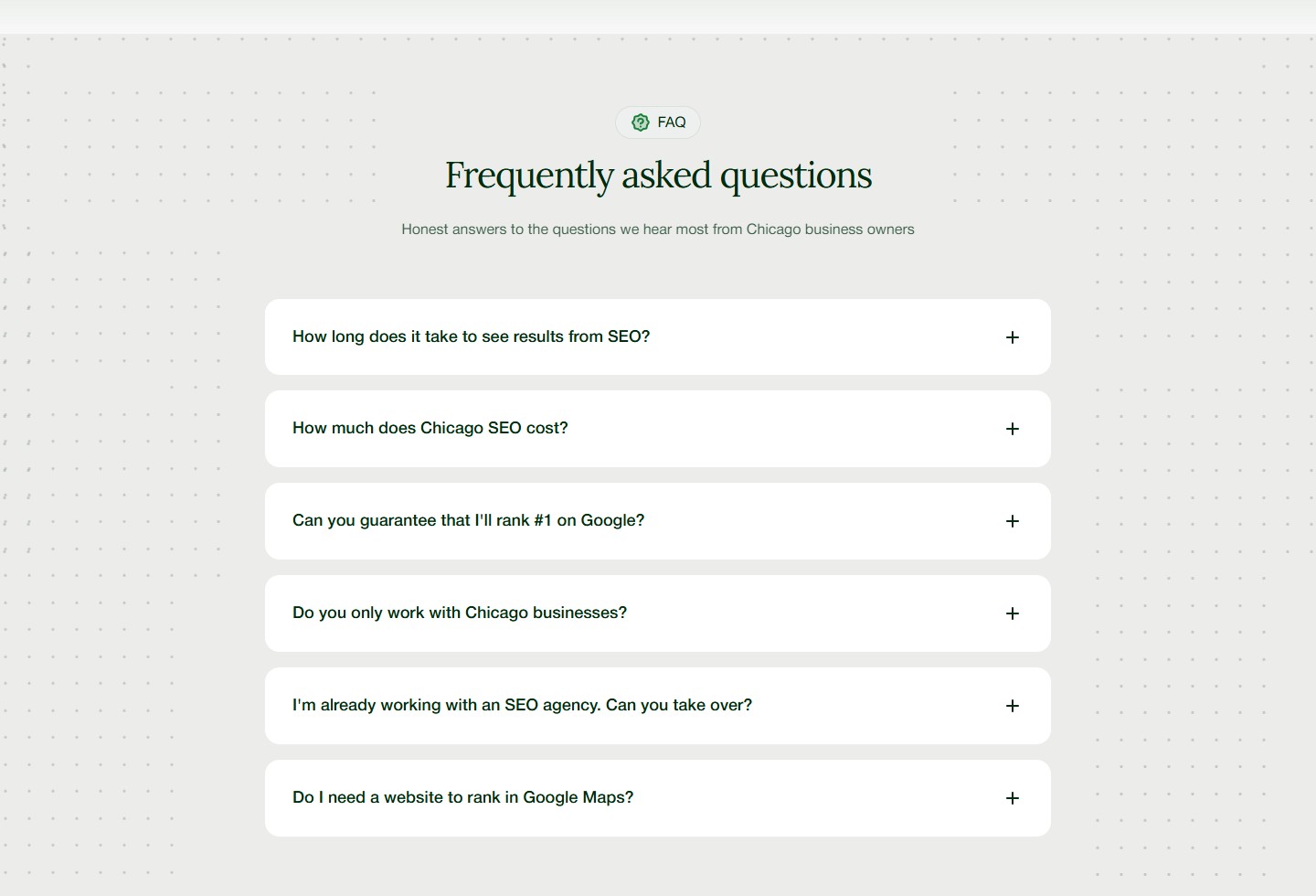 FAQ — 6 питань у accordion