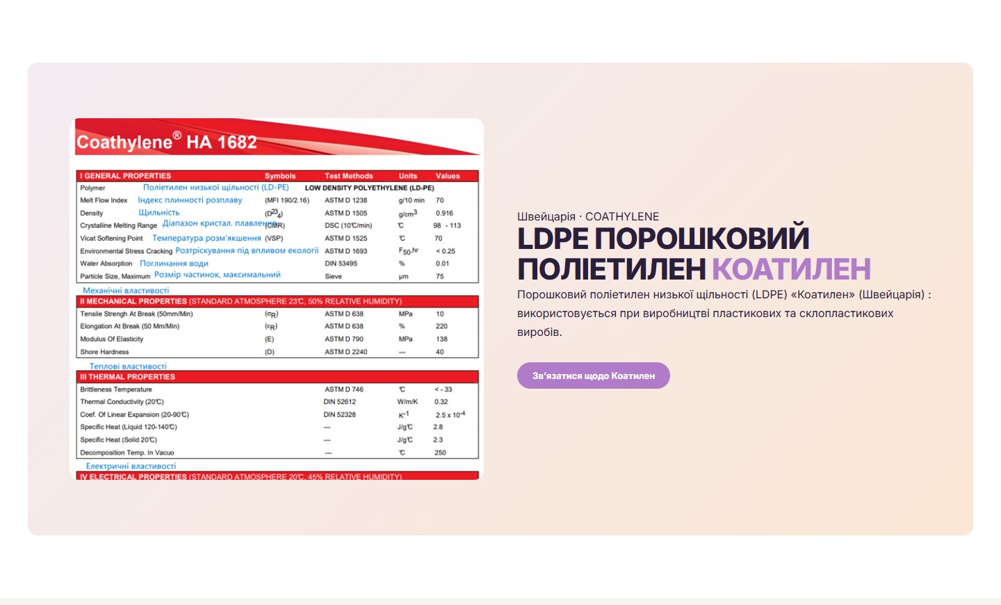 Coathylene HA 1682 — таблиця властивостей швейцарського LDPE
