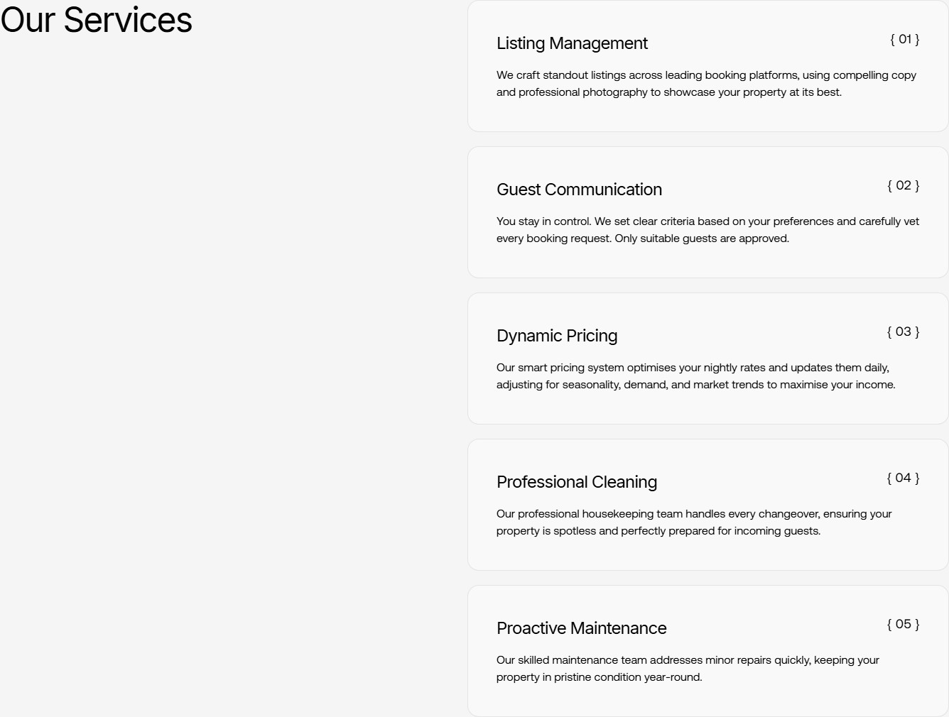 Our Services — короткий список на головній