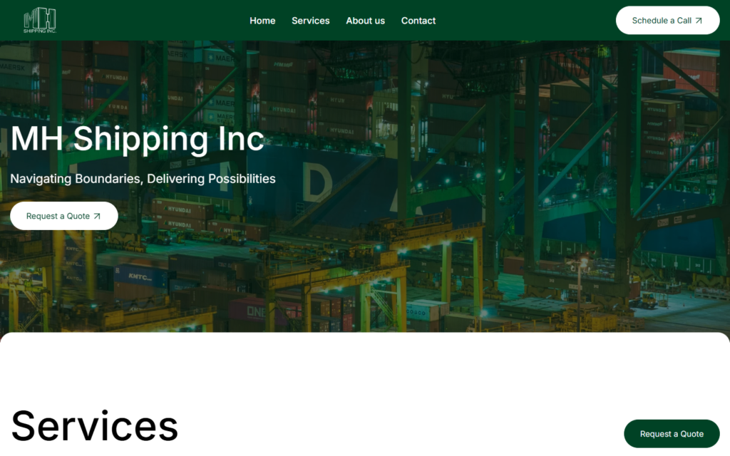 MH Shipping Inc — промо-сайт логістичної компанії з Чикаго