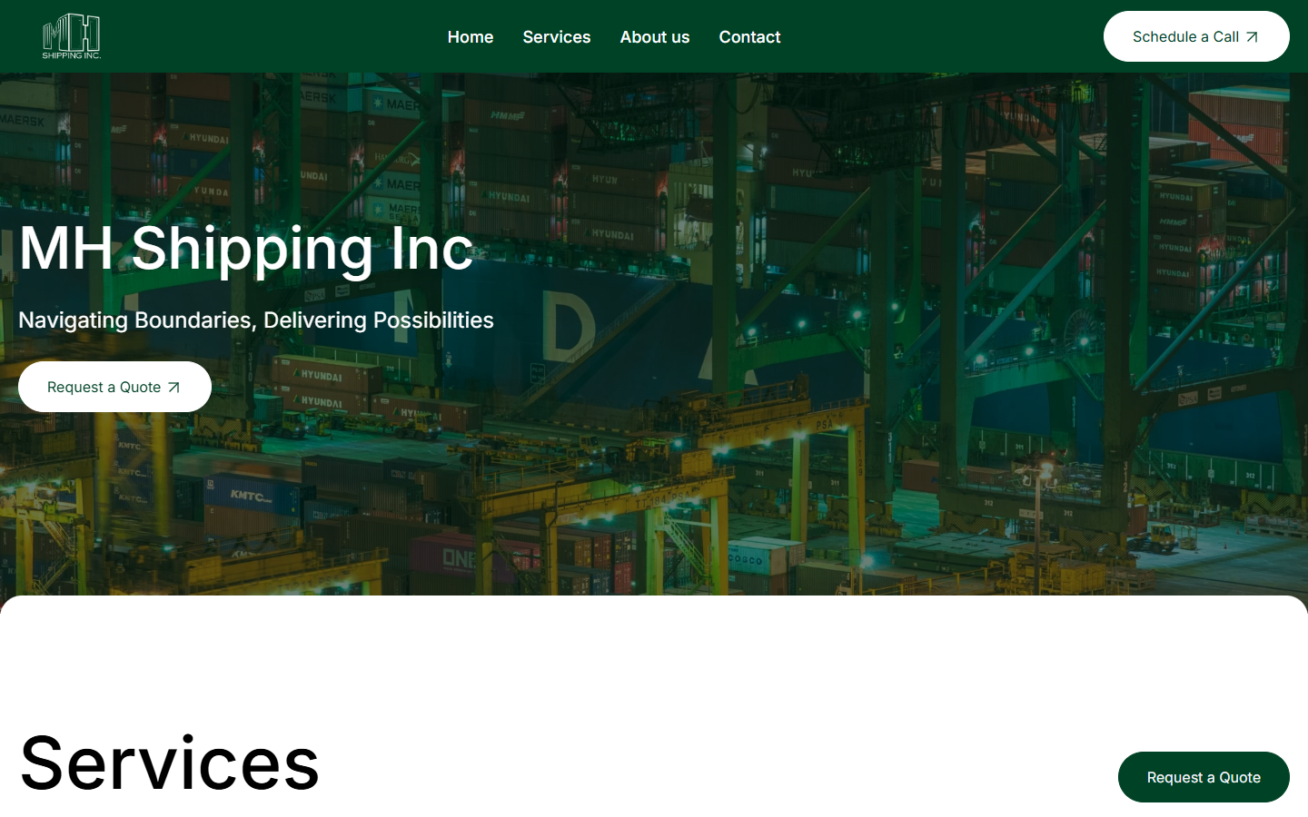 MH Shipping Inc — промо-сайт логістичної компанії з Чикаго