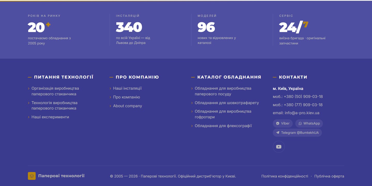 Stats-band + footer Papertech
