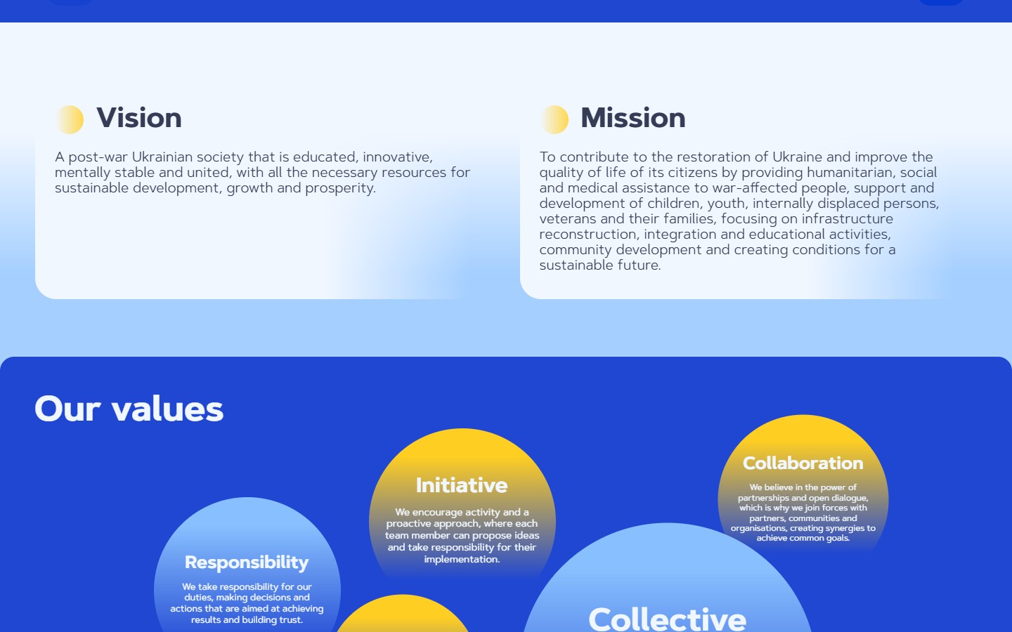 Vision і Mission — парні картки з sun-arc іконками
