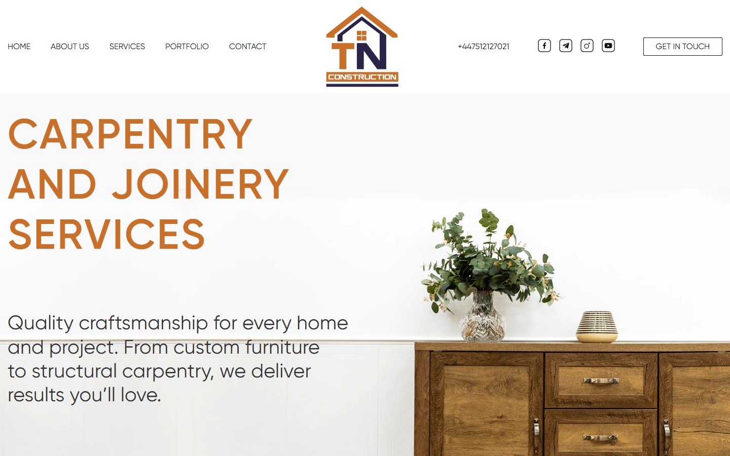 TN Construction — carpentry & joinery one-pager з Лондона
