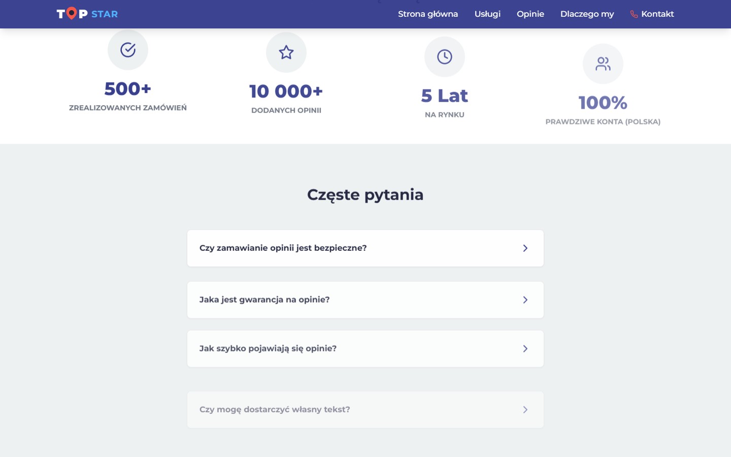 Stats-блок TOP STAR і FAQ-акордеон