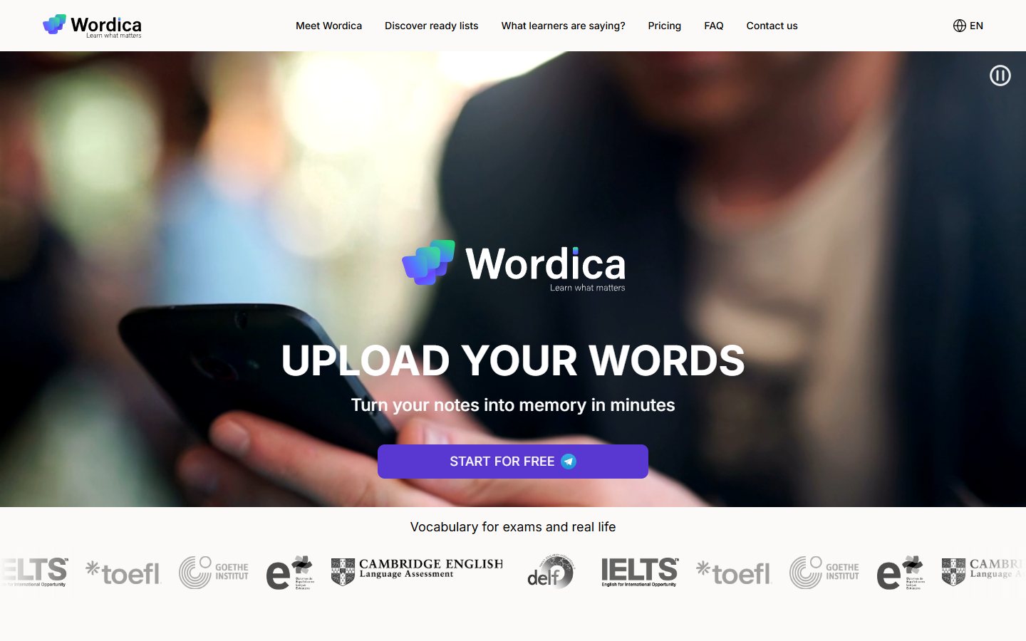 Wordica — EdTech-лендинг Telegram-бота для вивчення лексики