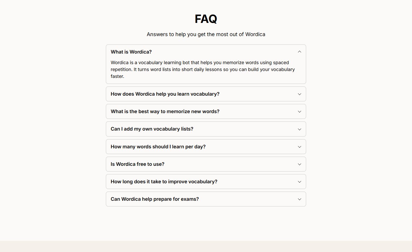 FAQ Wordica — 8 акордеон-питань про продукт