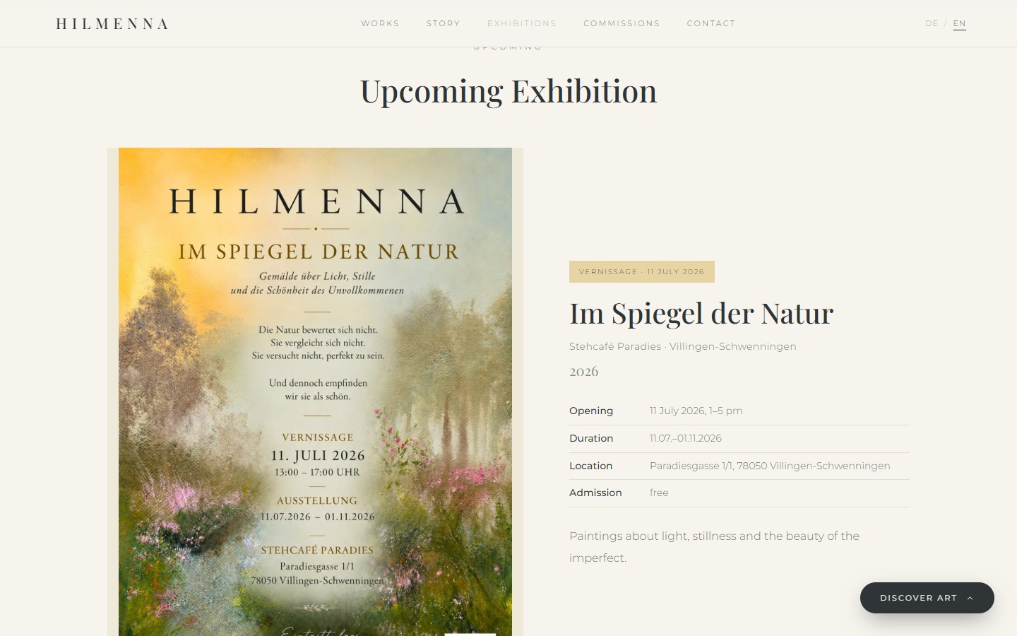HILMENNA — сторінка Exhibitions: майбутня, поточна та архів виставок