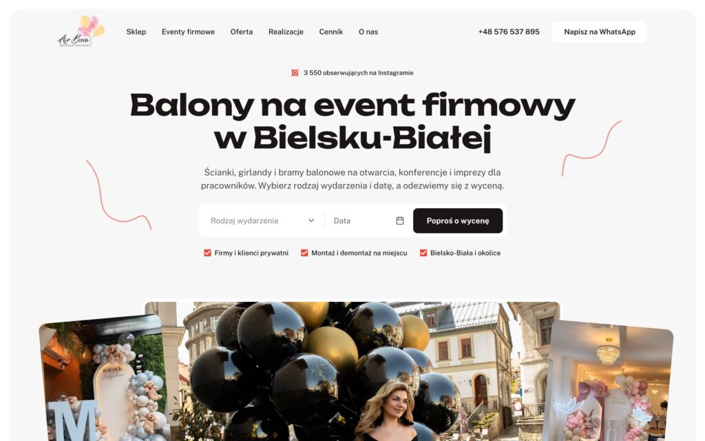 AirBoom — сайт і магазин декорацій з куль у Бельсько-Бялій