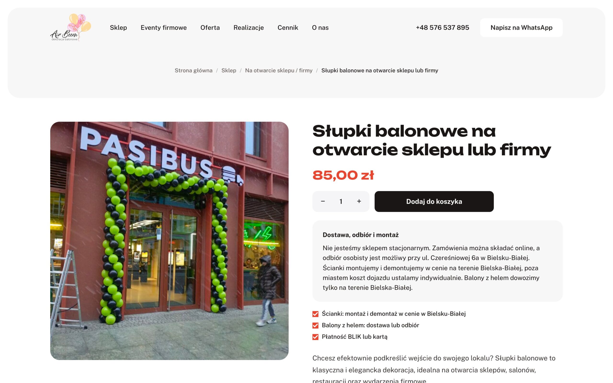 Картка товару «Słupki balonowe na otwarcie sklepu lub firmy»