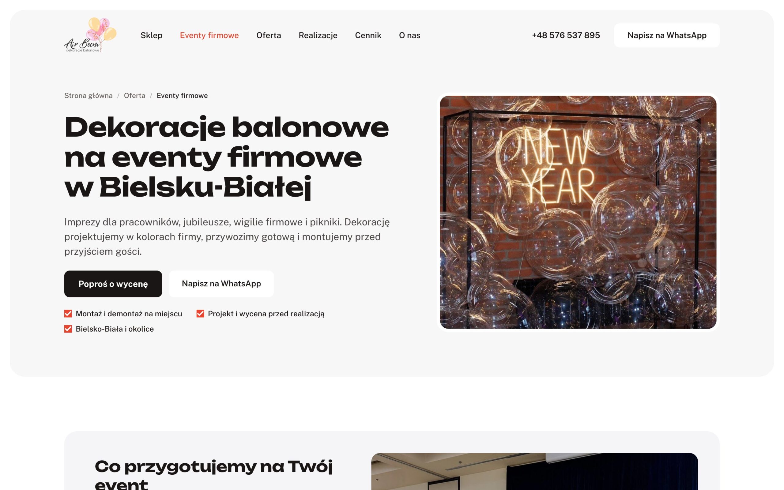 Сторінка «Dekoracje balonowe na eventy firmowe w Bielsku-Białej»