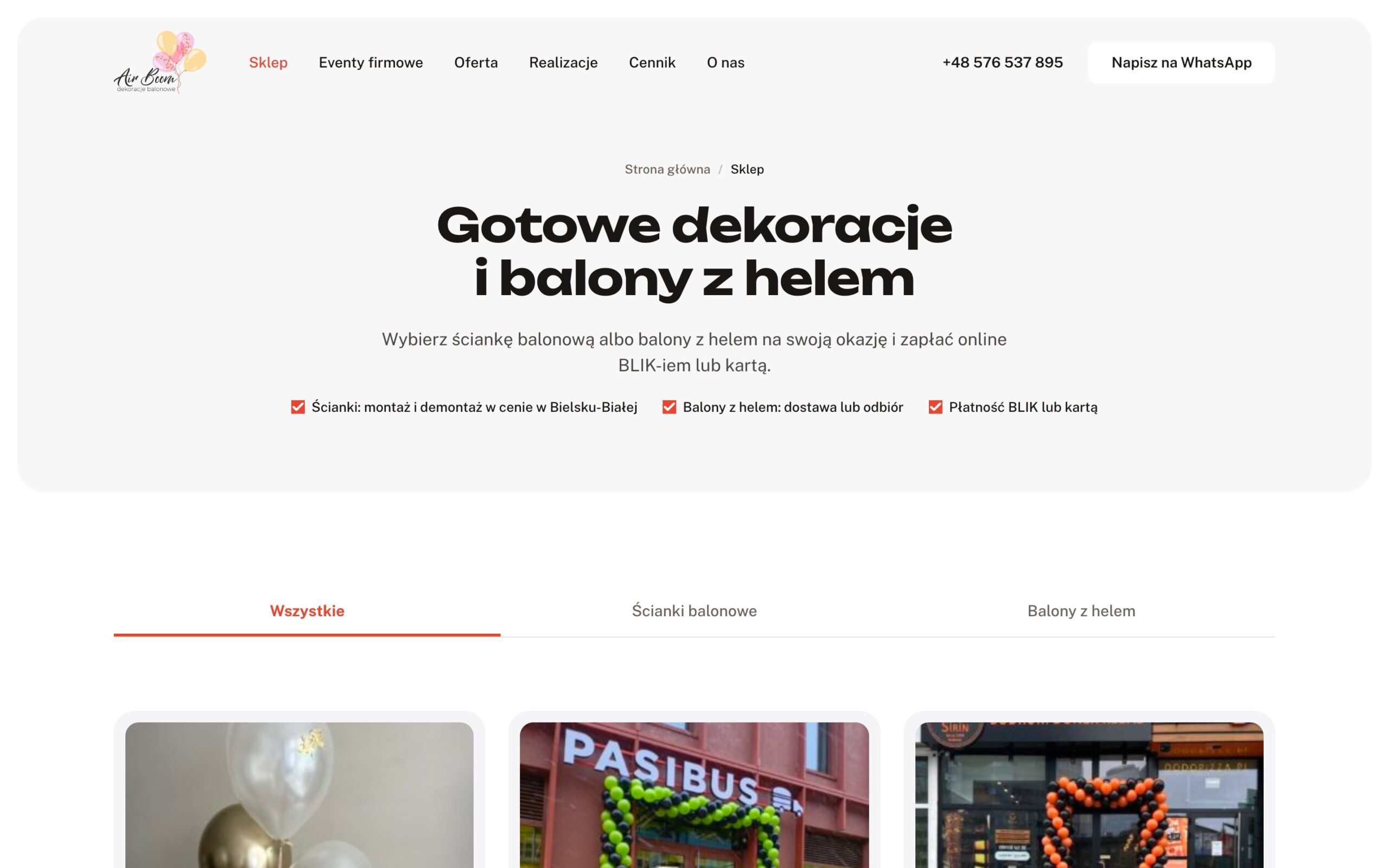 Сторінка магазину «Gotowe dekoracje i balony z helem»