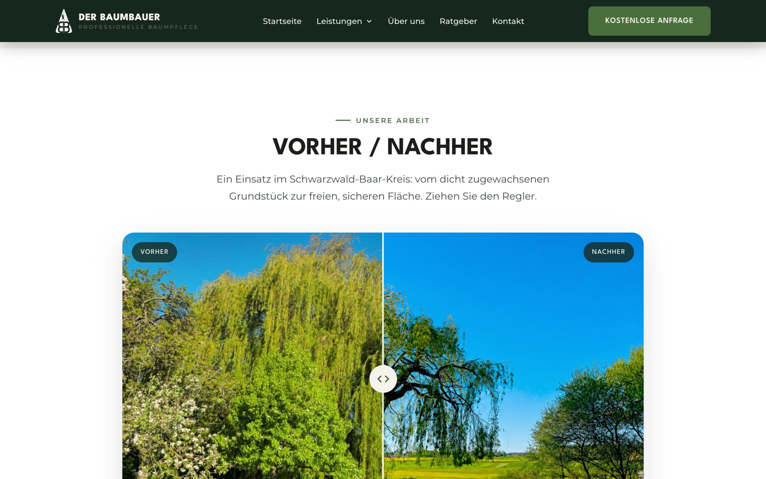 Vorher / Nachher slider on derbaumbauer.de
