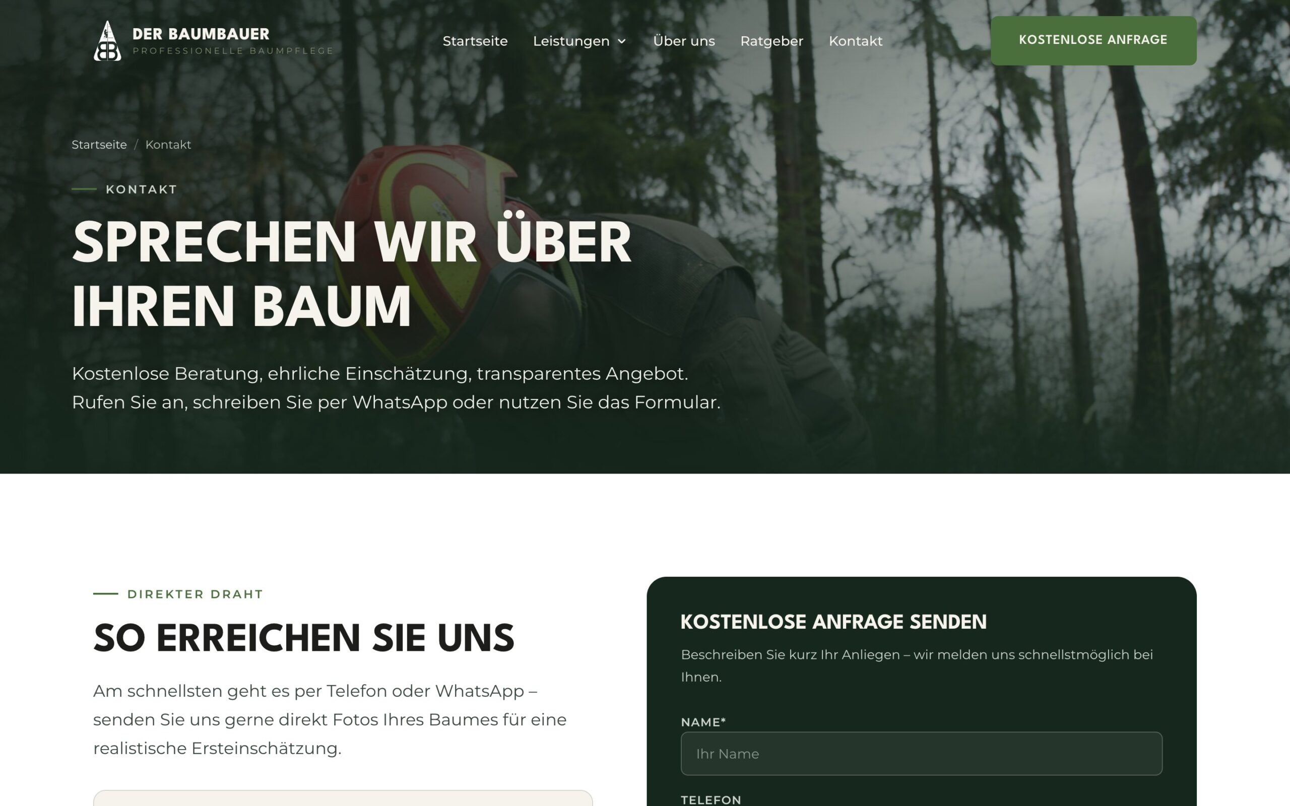 Kontakt page — contact options and enquiry form