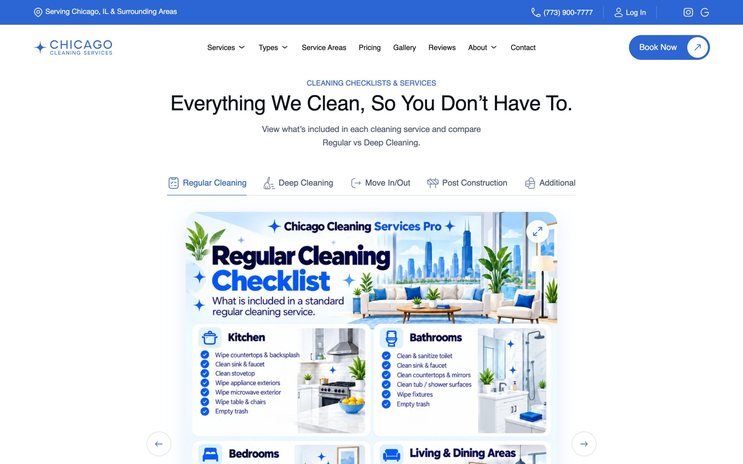 Cleaning checklists block with tabs