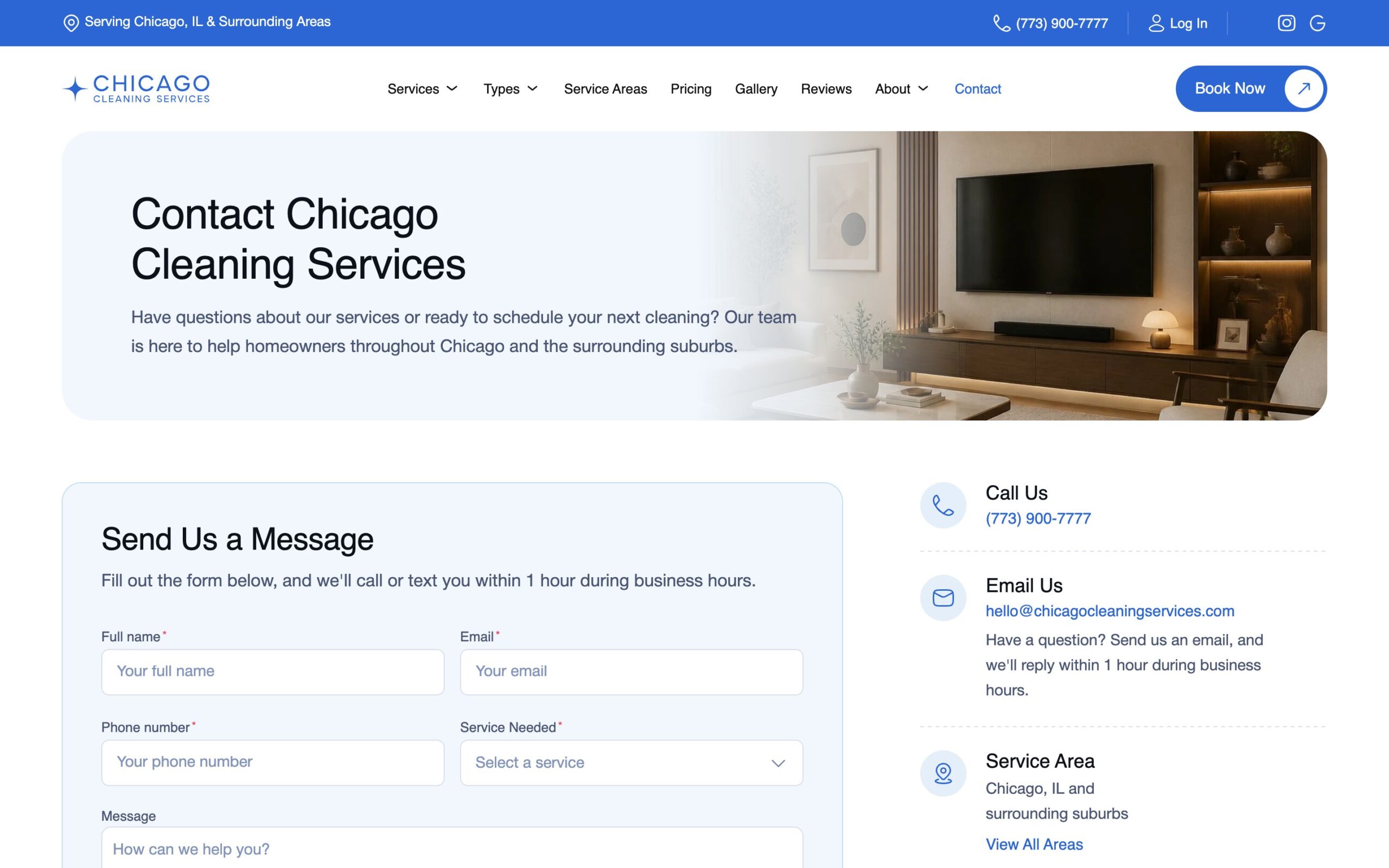 Contact Chicago Cleaning Services page