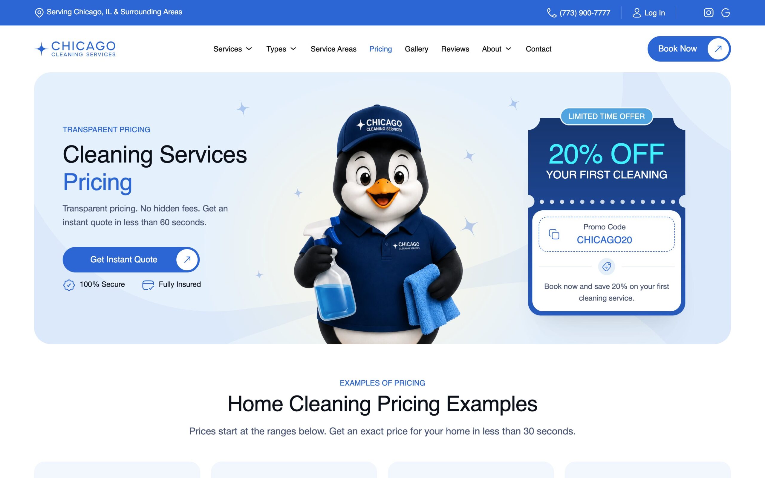 Cleaning Services Pricing page