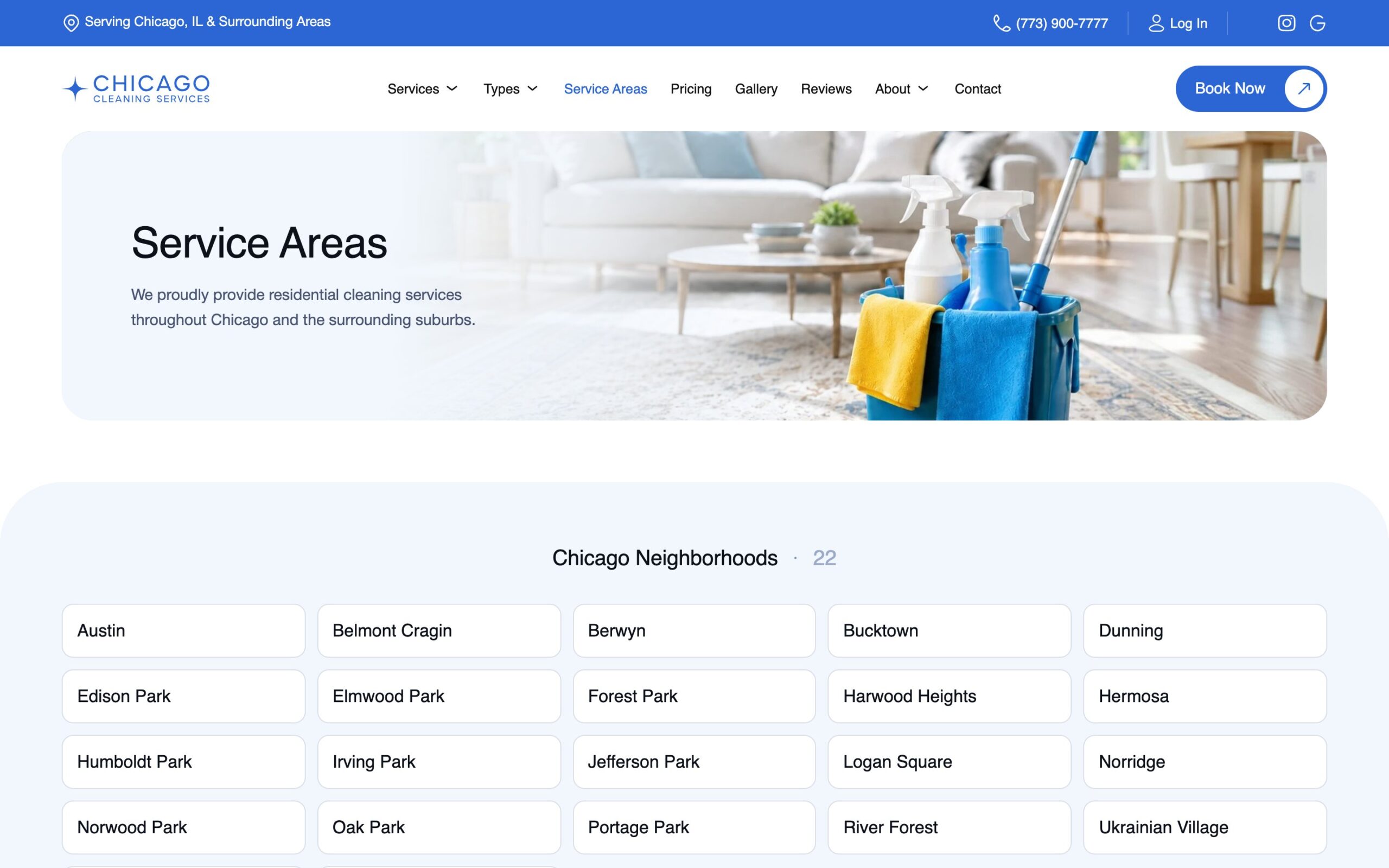 Service Areas page