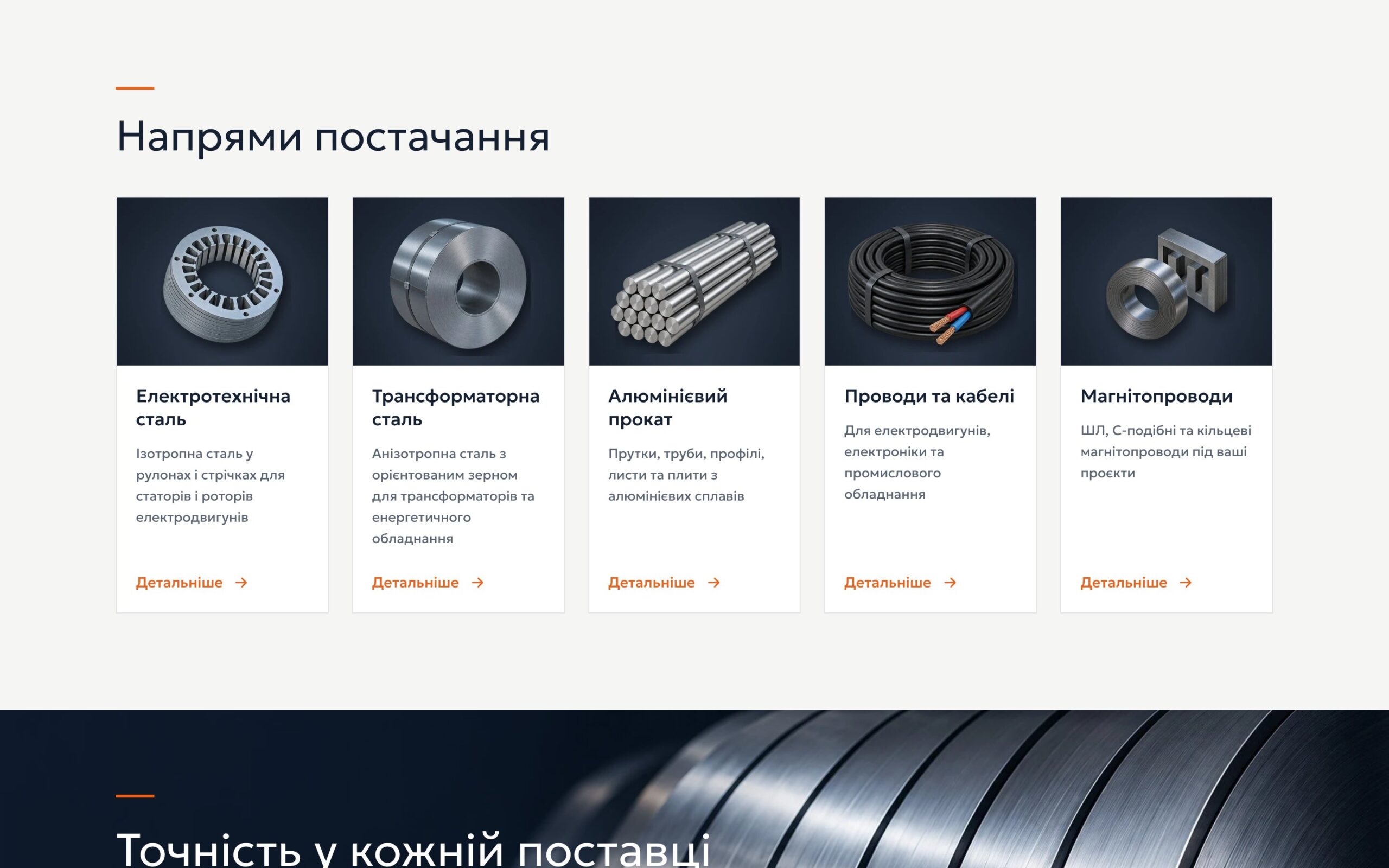 Блок «Напрями постачання» — п'ять карток