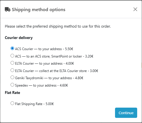Методи грецьких кур'єрів на чекауті OpenCart