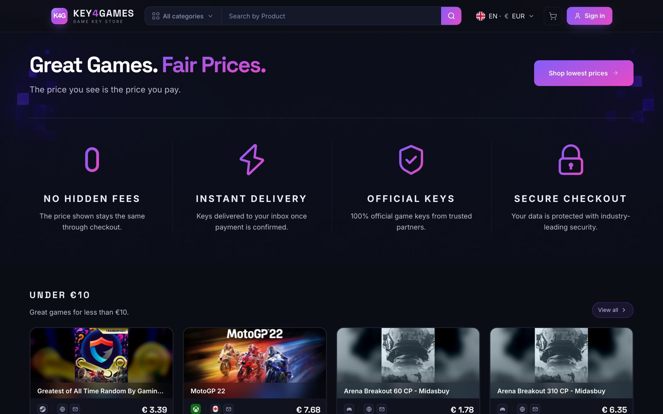 Блок «Great Games. Fair Prices.» і ігри до €10