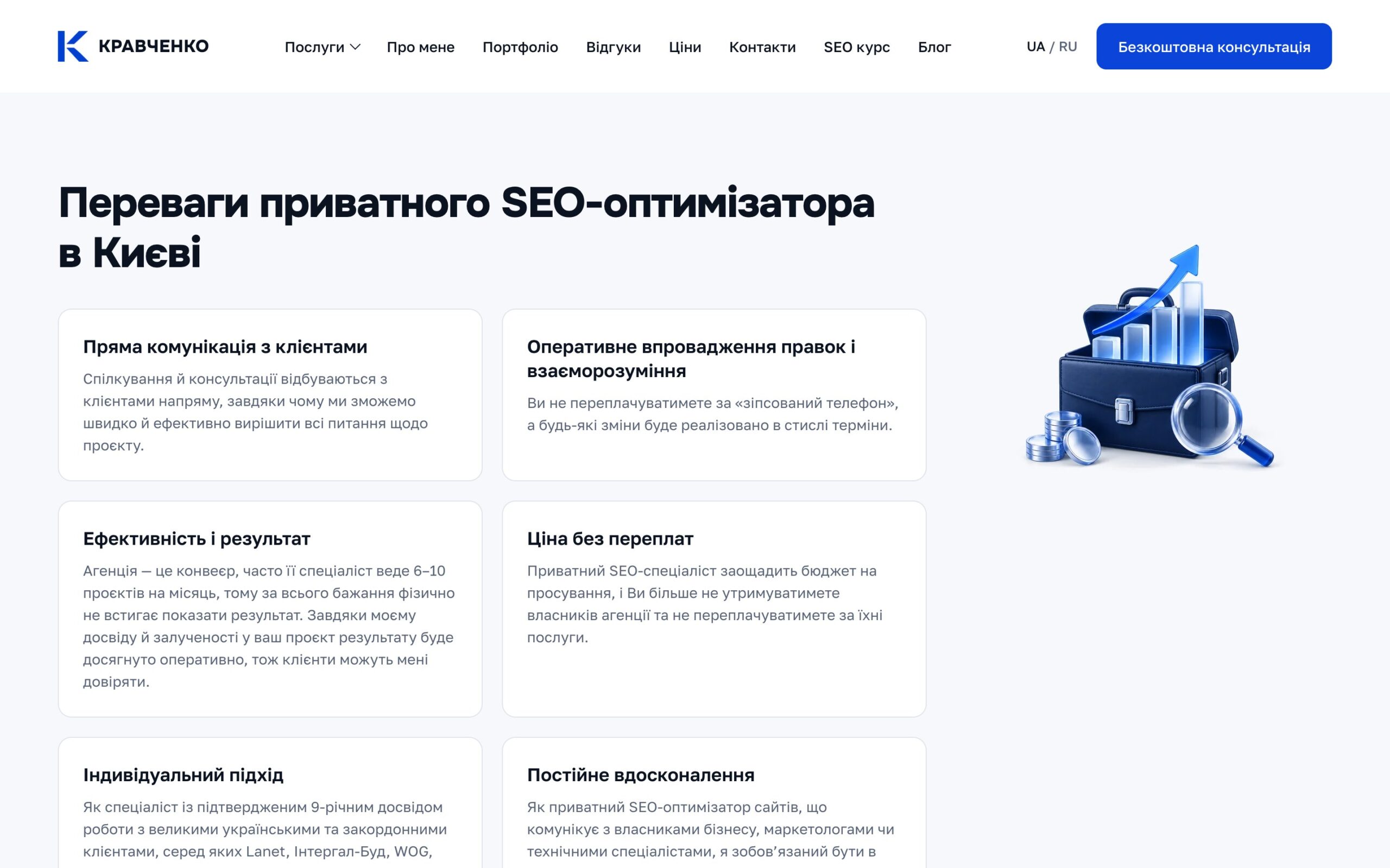 Блок «Переваги приватного SEO-оптимізатора в Києві»