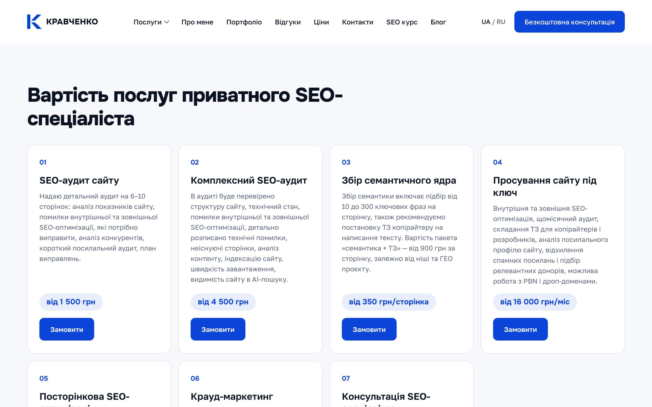 Блок «Вартість послуг приватного SEO-спеціаліста»