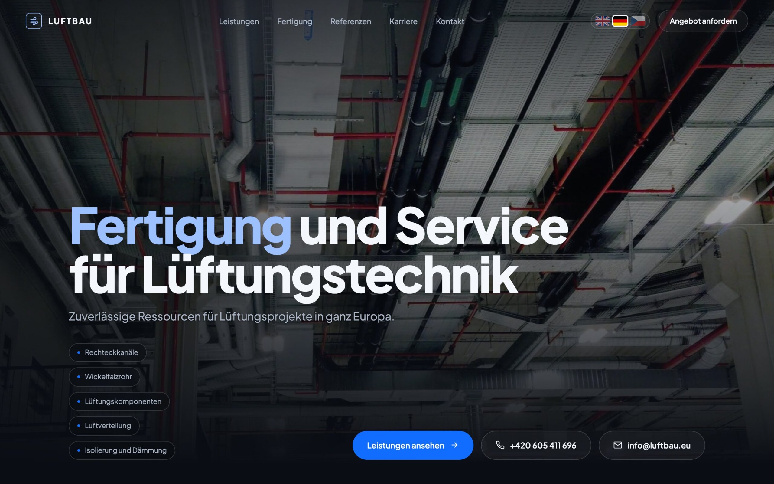 German version of luftbau.eu — Fertigung und Service für Lüftungstechnik