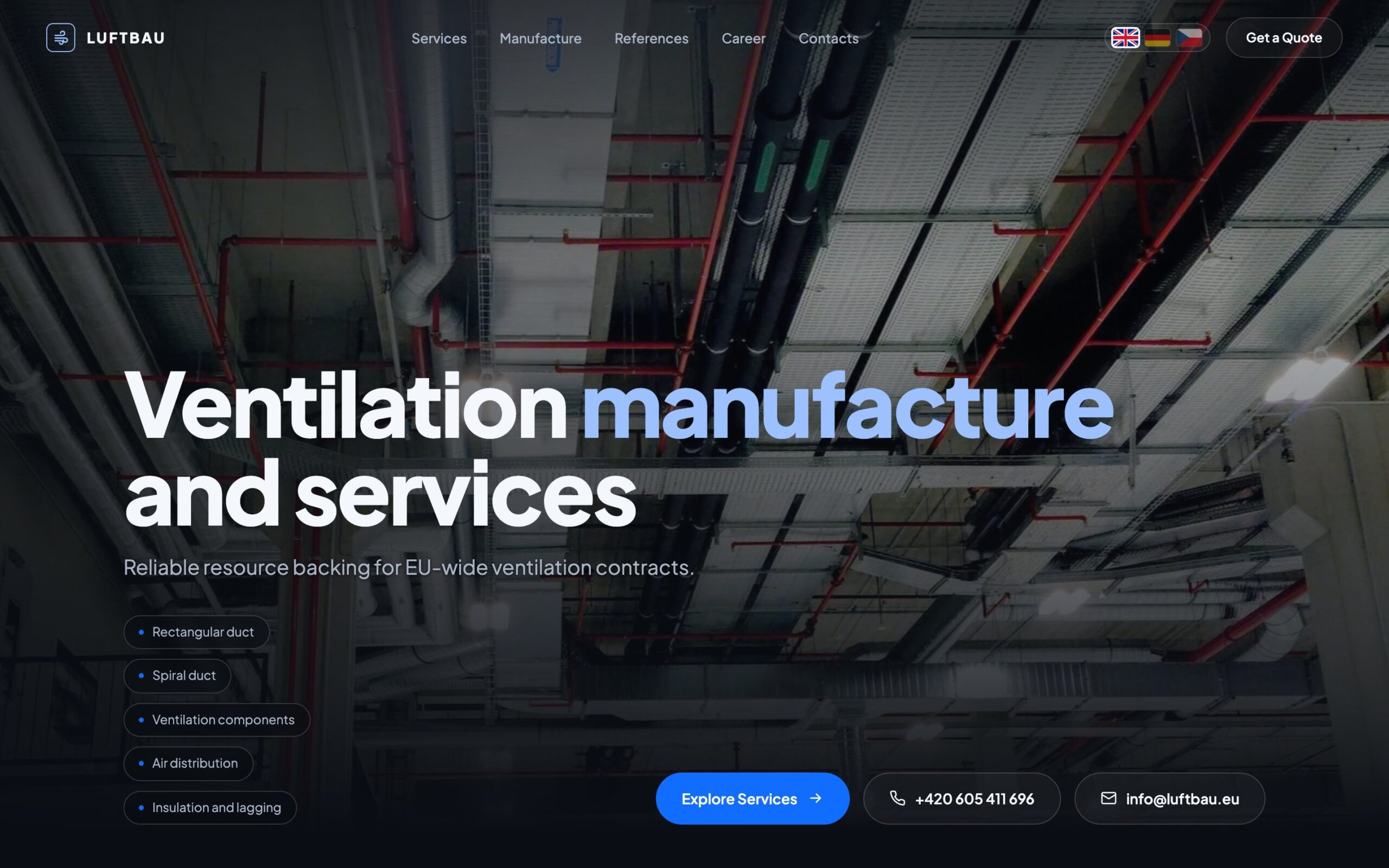 luftbau.eu home page — Ventilation manufacture and services