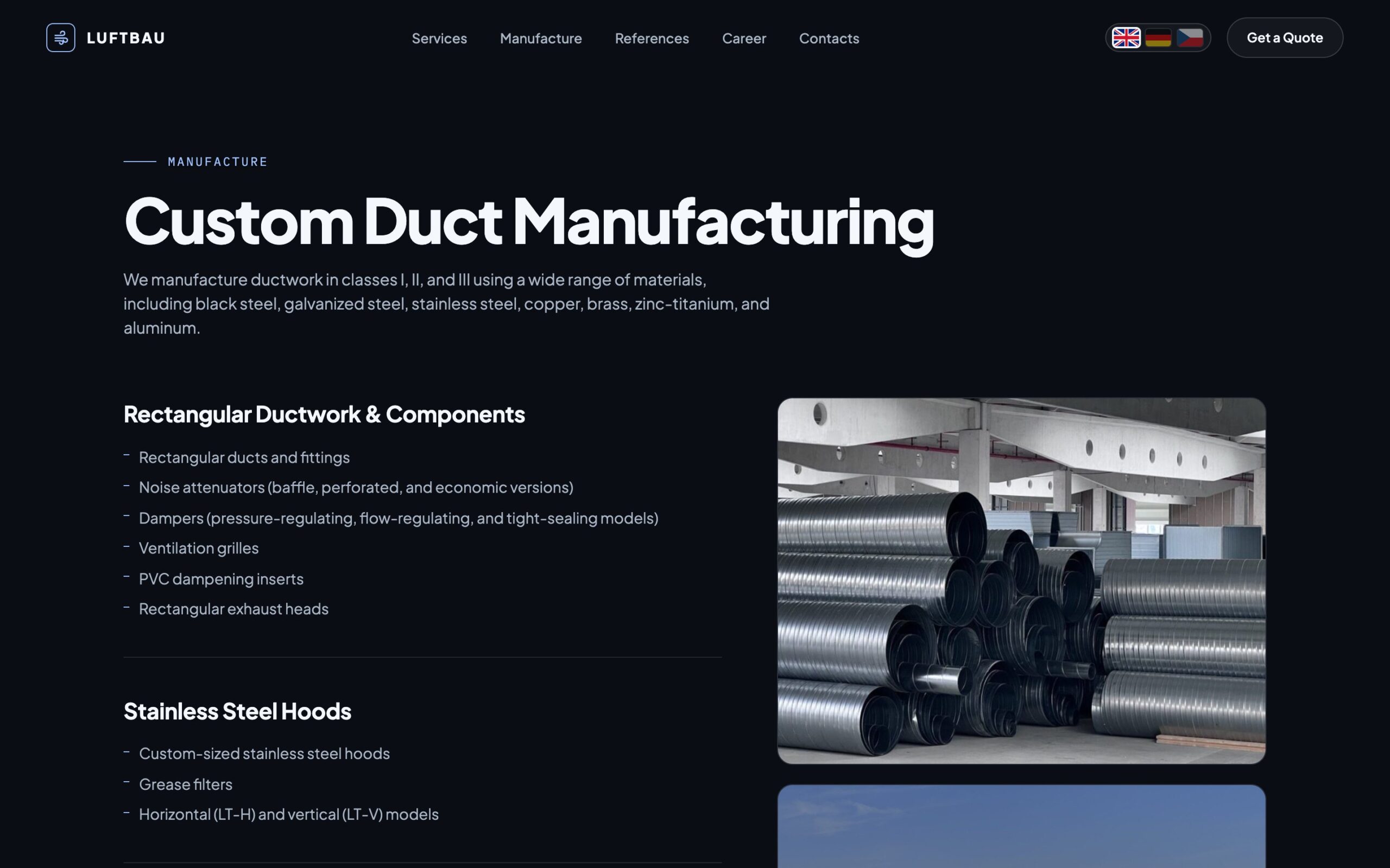 Manufacture page — Custom Duct Manufacturing