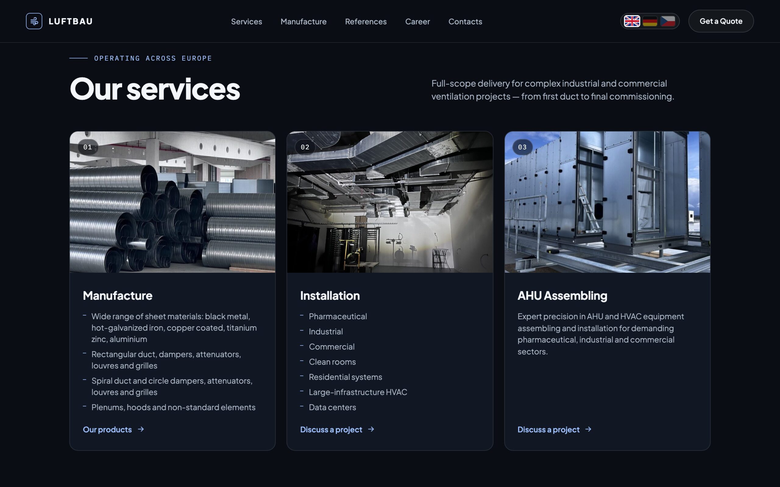 Our services — manufacture, installation, AHU assembling
