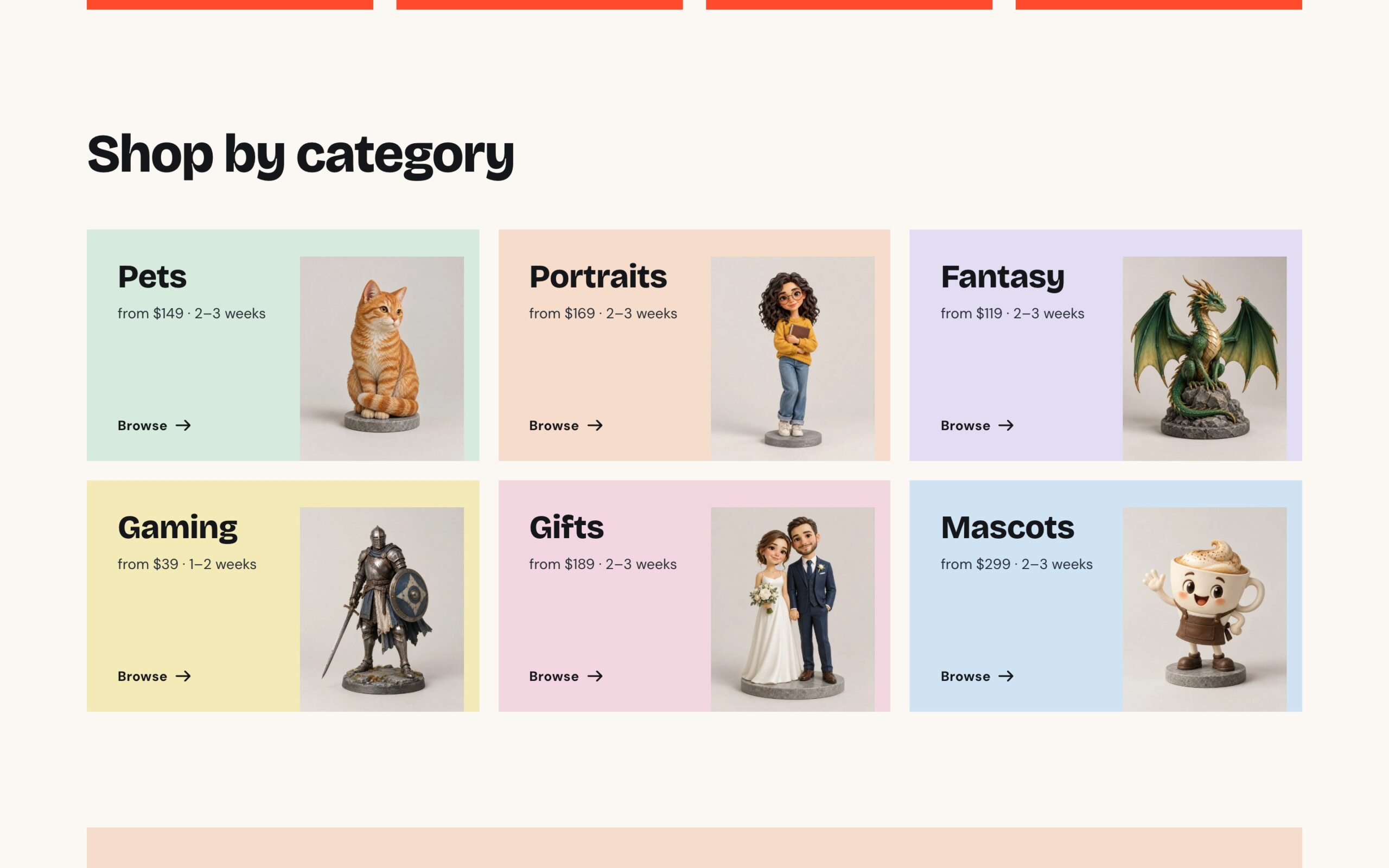 Блок «Shop by category» із шістьма категоріями