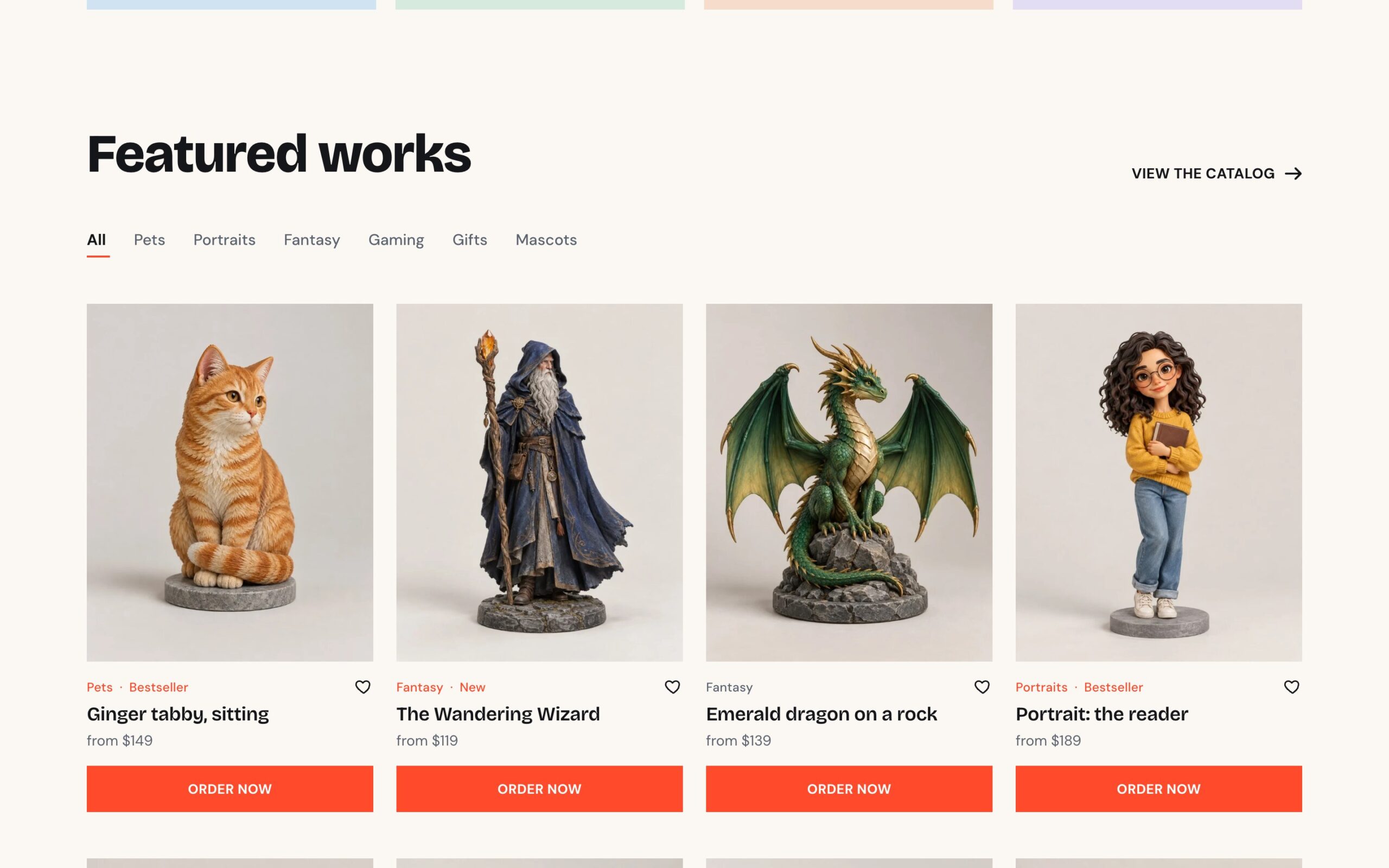 Блок «Featured works» з вкладками категорій