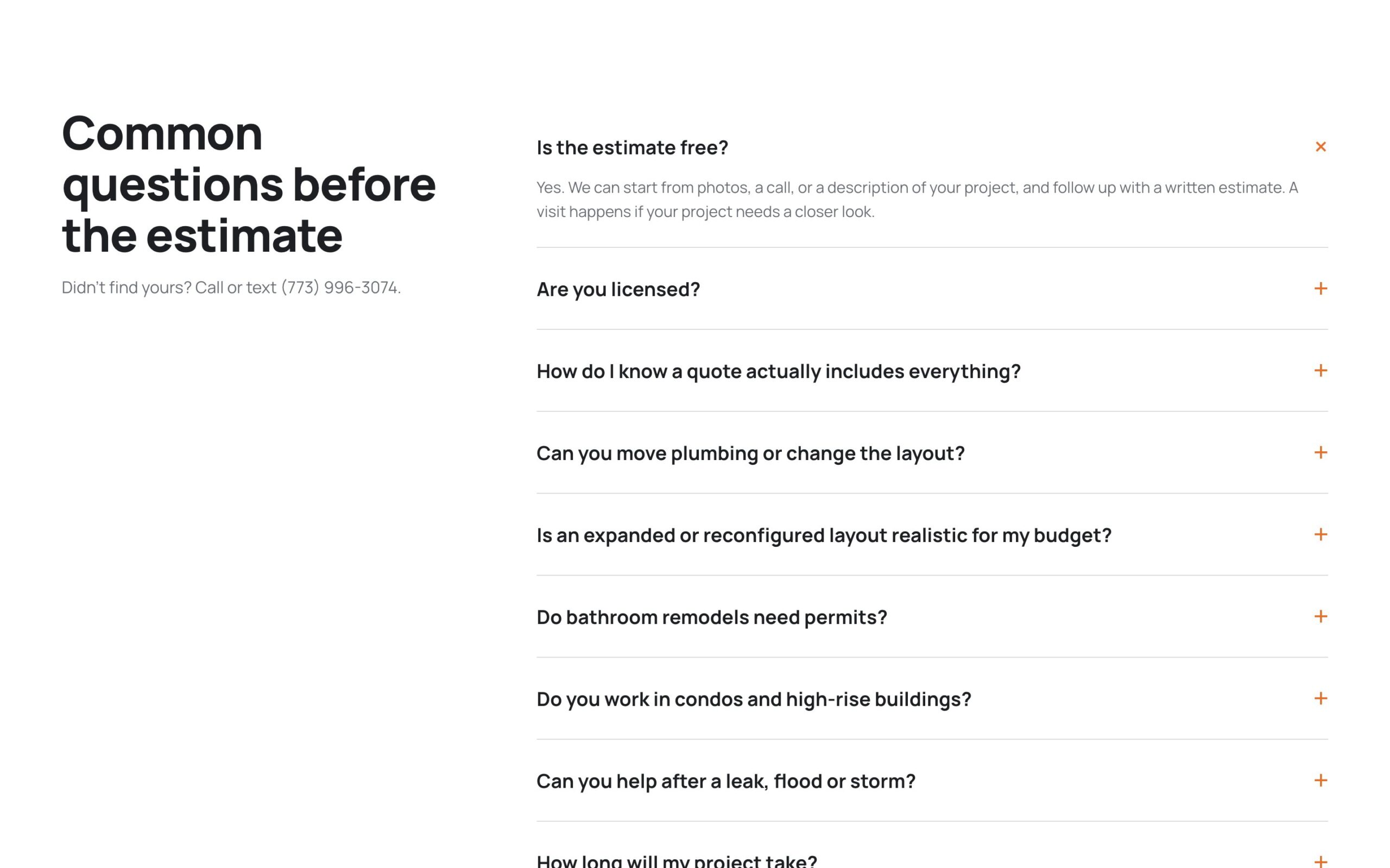 Блок «Common questions before the estimate»