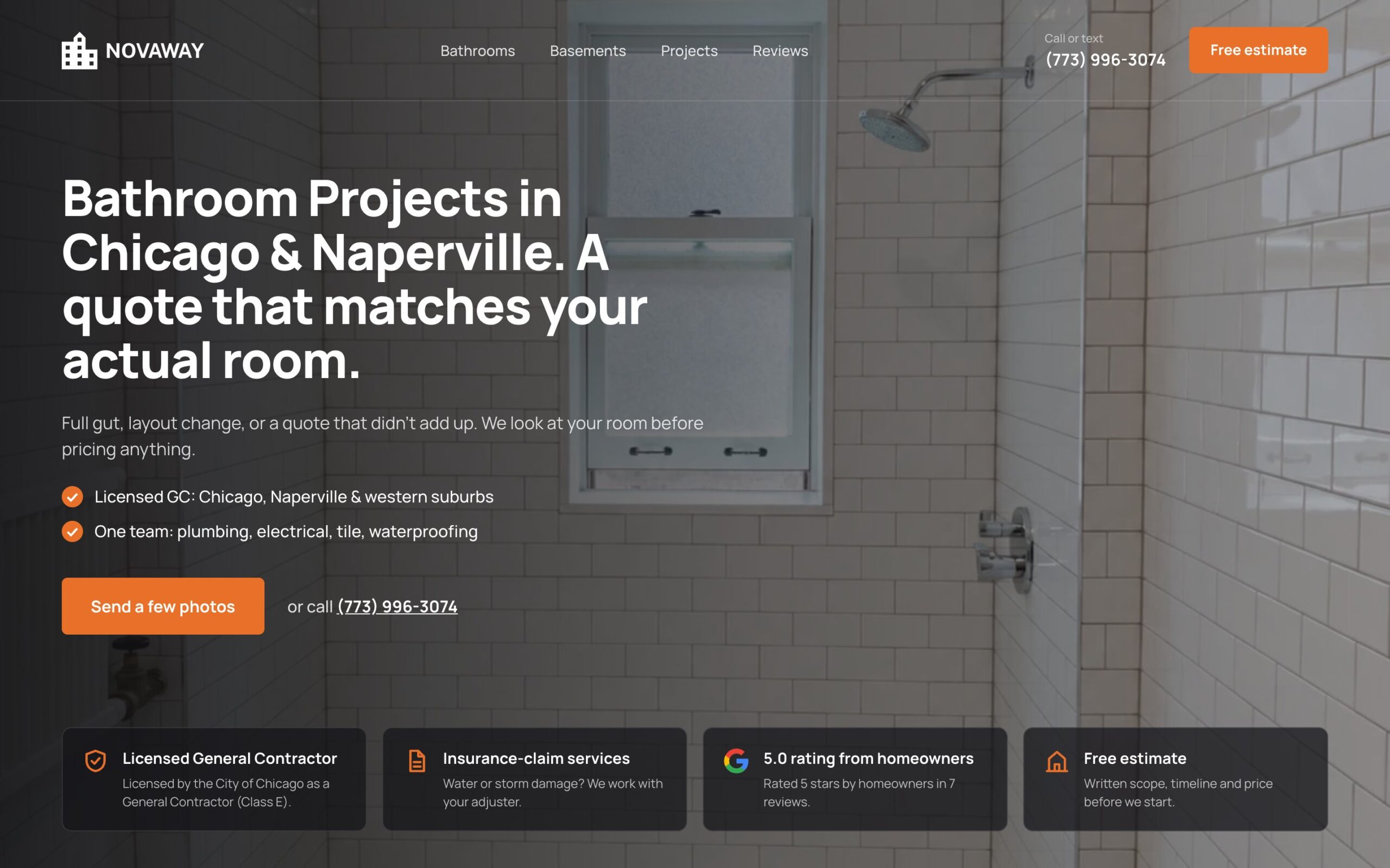 Лендінг «Bathroom Projects in Chicago & Naperville»