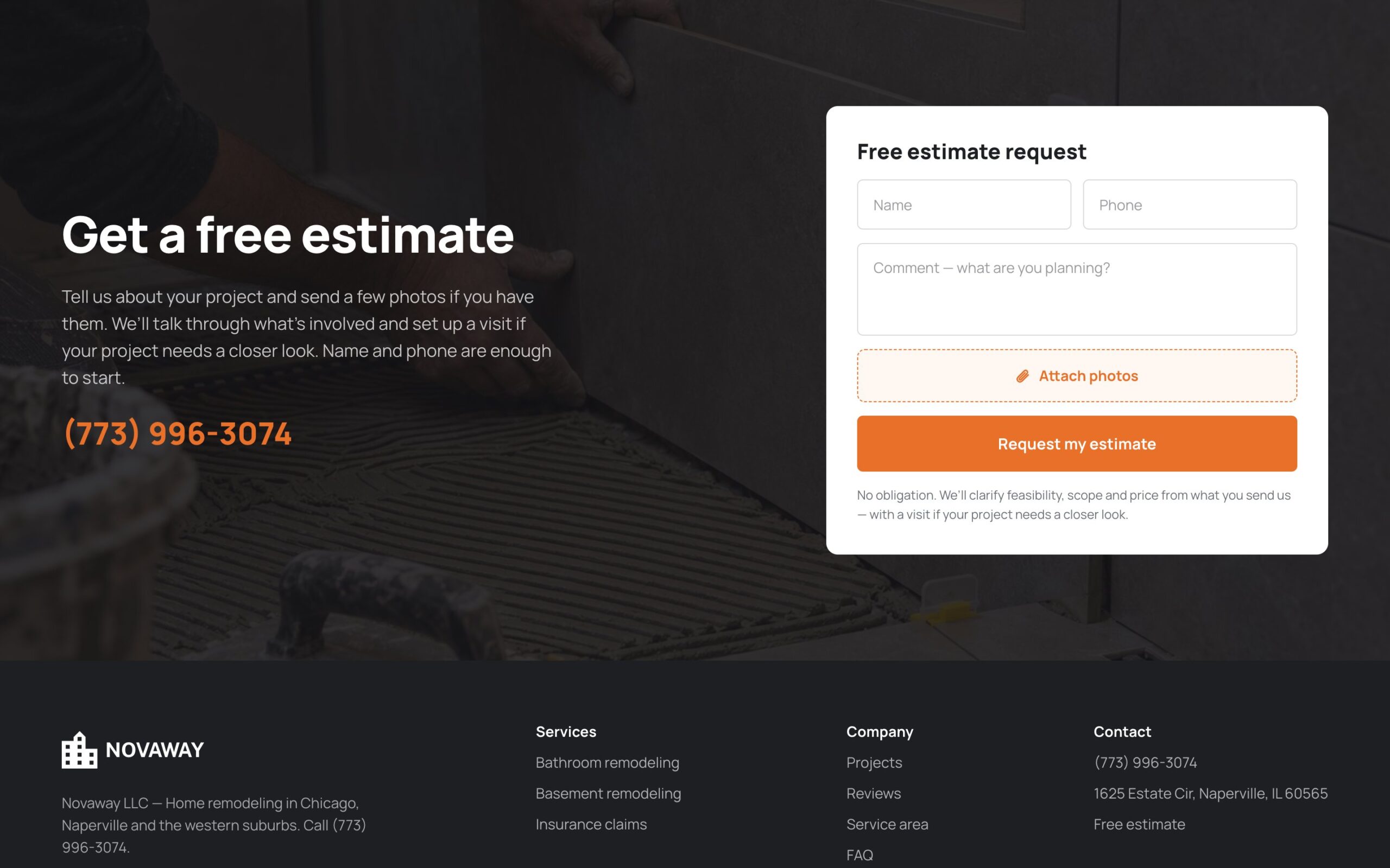 Форма «Get a free estimate»