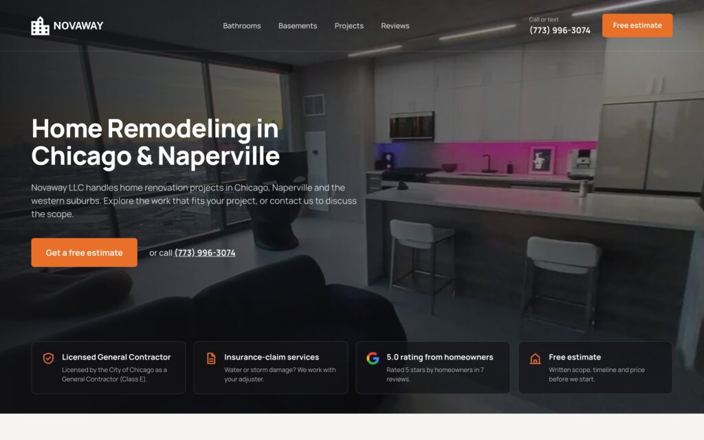 Novaway — редизайн сайту ремонтної компанії з Чикаго під заявки